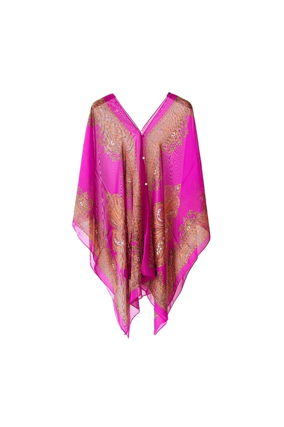 Women Beach Loose Chiffon Blouse Shawl Scarf with Buttons