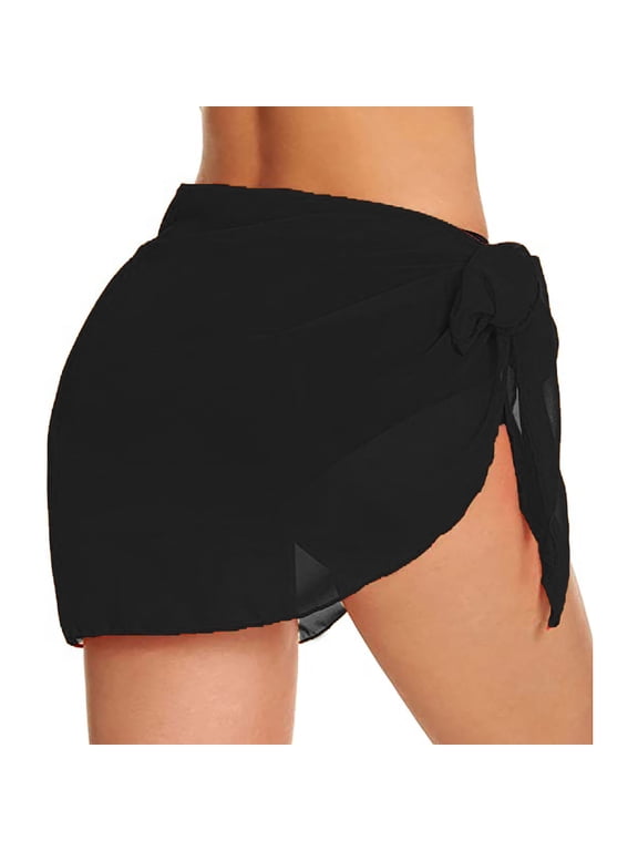 Women Beach Sarong Bathing Suit Wrap Skirt Sheer Bikini Swimsuit Cover Ups For Swimwear Black One Size