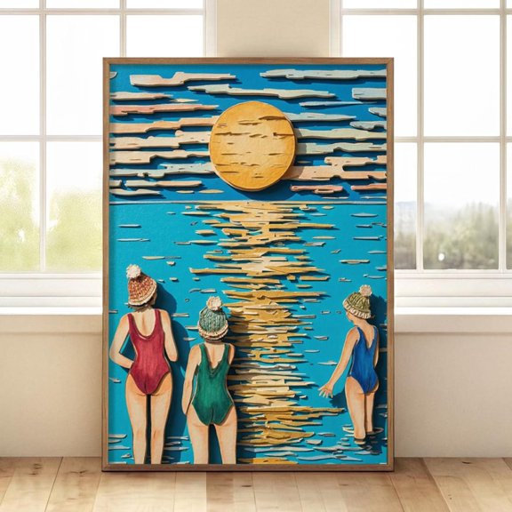 Women Beach Scene Theme Sunny Ocean Beach Lover Poster Unframed Paper Print