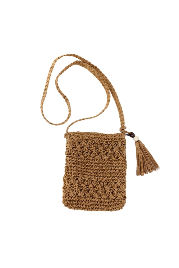 Women Beach Woven Straw Shoulder Messenger Bag - Boho - Chic, with Tassel and Macrame Detailing, Crossbody Design, Spacious and Suitable for Beach and Casual Outings