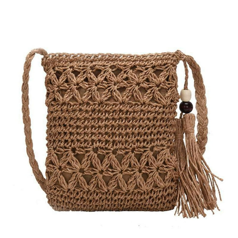 Women Beach Woven Straw Shoulder Messenger Bag with Tassel Boho