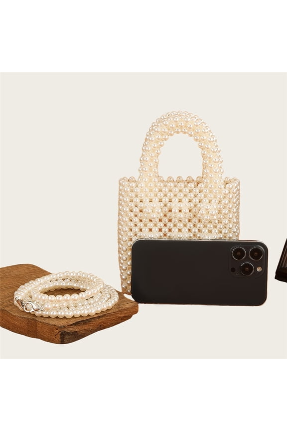 Women Beaded Handbags Elegant Handmade Weave Purse Crystal Pearl String Tote Bags for Banquet Wedding Cocktail