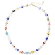 ROMANSA Women Beaded Necklace Glass Beads Necklace Round Beads Necklace Artificial Pearl Beads Necklace