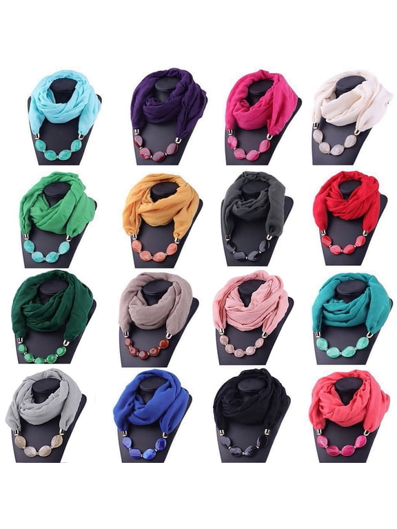 Women Beaded Pendant Infinity Scarf Soft Lightweight Decorative Necklace Scarf Fashion Loop Scarf Jewelry Accessory for Outfit Matching 180x48