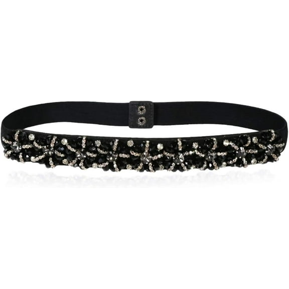 Women Beaded Rhinestone Belts Thin Elastic Stretchy Belt Skinny Gliter Waist Belts for Lady Dress