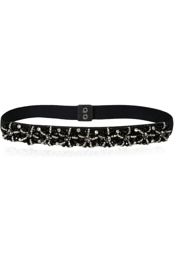 Women Beaded Rhinestone Belts Thin Elastic Stretchy Belt Skinny Gliter Waist Belts for Lady Dress