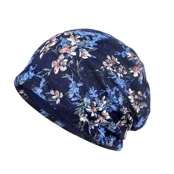 Women Beanie Hat, Fashion Lace Jacquard Floral Pattern Double-layer Breathable Skin-friendly Modal Sleep Maternity Skull Cap Turban Headwear for Sports Sleeping