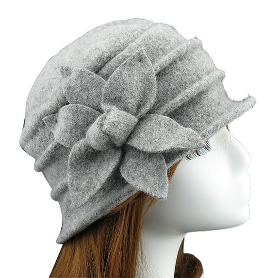 Women Beanie Hat, Winter Warm Fashion Vintage Wool Felt Solid Color Flower Elegant Cap for Party Dating Shopping Outdoor