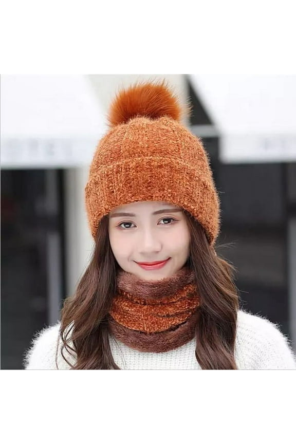 Women Beanies Hat And Scarf Set Caramel Color