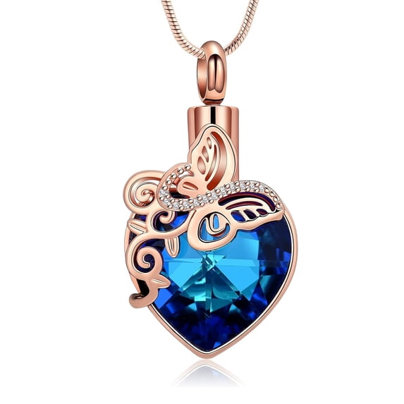 Women Beautiful Eletant Butterfly Heart Urn Pendant Memory Necklace for Cremation Ashes Holder Memorial Jewelry