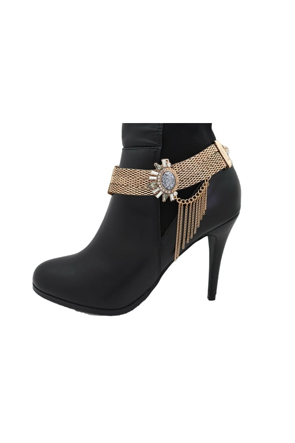 Women Beautiful Gold Mesh Metal Chain Boot Bracelet Shoe Ethnic Sun Flower Charm