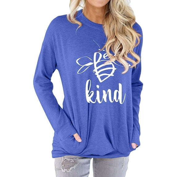 Women Bee Graphic Tee Long Sleeve Pocket Shirt Casual Tops