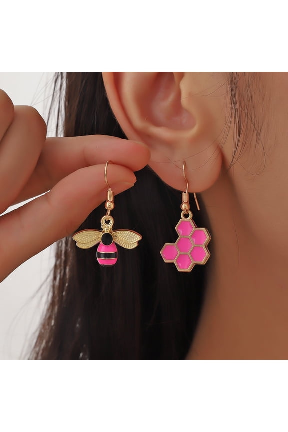 Women Bee Hive Decoration Asymmetric Pendant Earrings Fashion Jewelry for Daughter