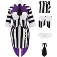 thumbnail image 1 of Women Beetle Juice Black White Vertical Striped Corset Skirt Jacket Set with Tie Halloween Outfits, 1 of 7