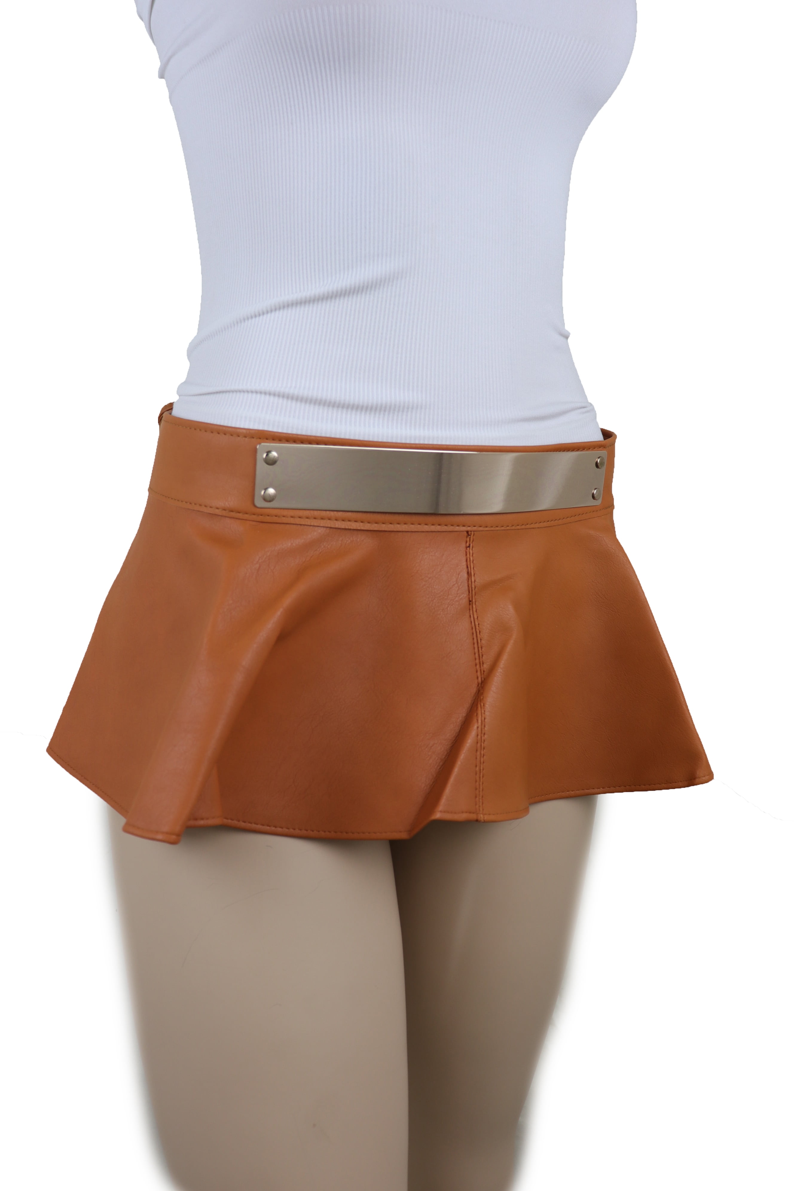 Beige Faux Leather Skirt Belt | Wide Waist Wrap Belt | Statement Bow Tie Women Beige Faux Leather Waistband Wrap Around Skirt Tie  main image 4
