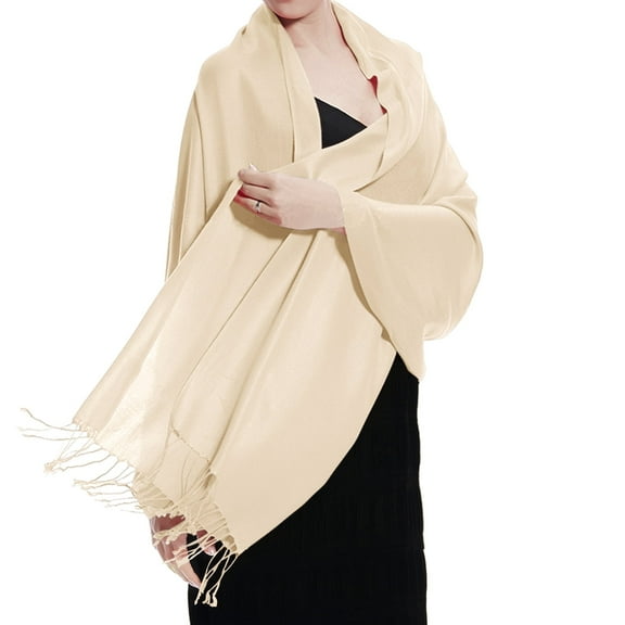 TZ Promise Women Beige Pashmina Shawl and Wrap Soft Solid Color Scarf with Fringes