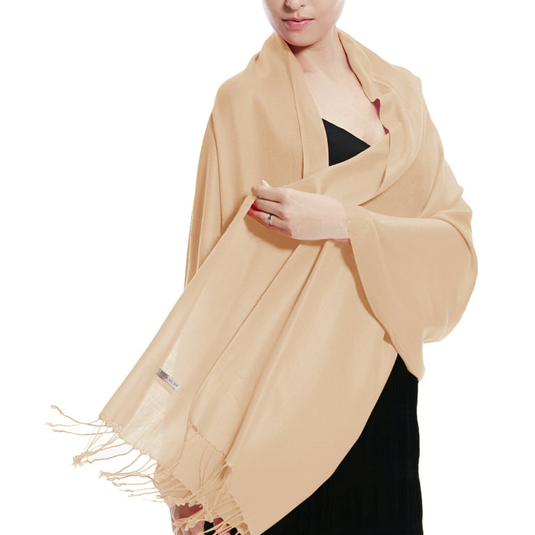 Women Beige Pashmina Scarf Soft Solid Plain Shawl Wrap Fashion Warm Neck  with Fringes