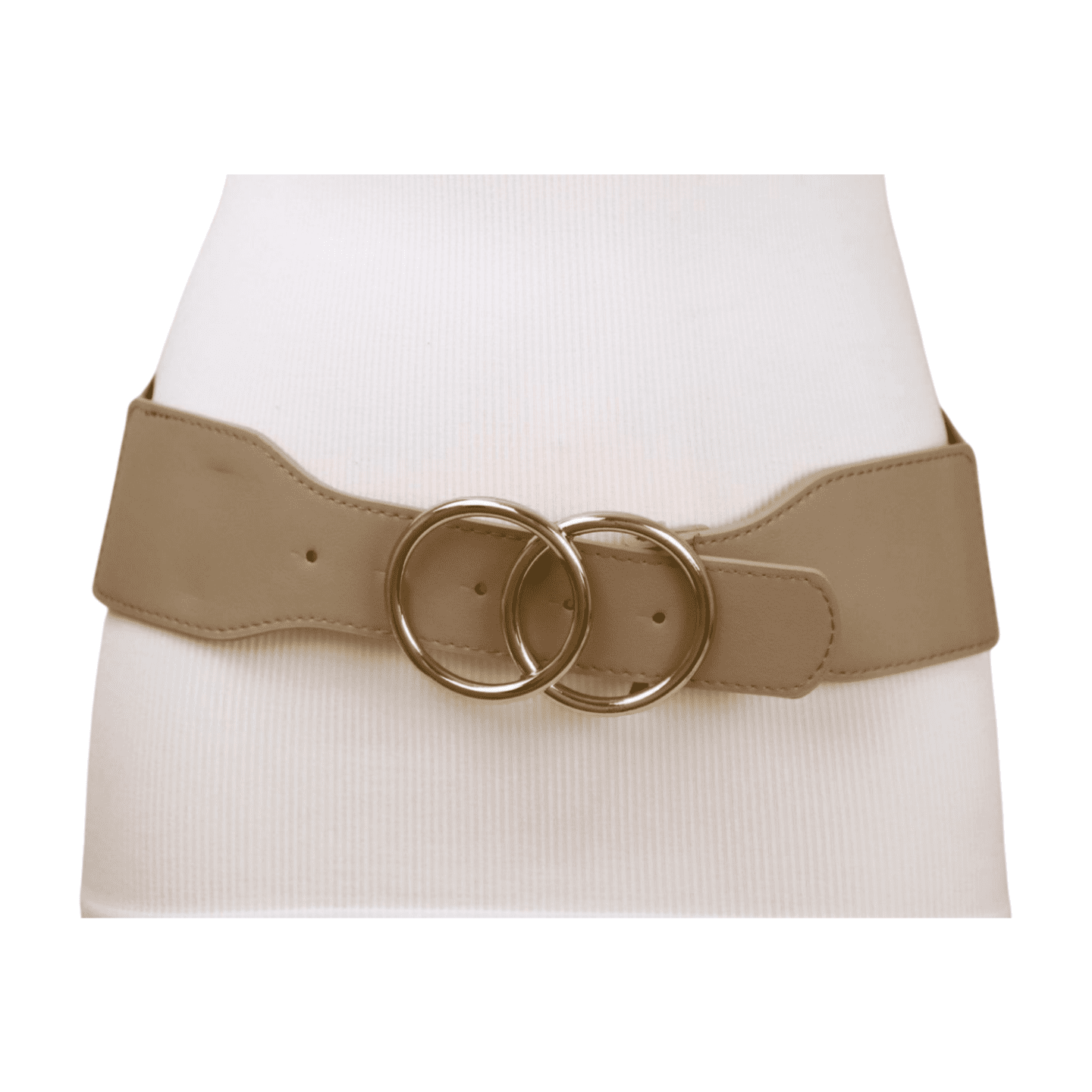 Women Beige Taupe Stretch Fashion Belt Gold Circle Buckle  display picture 2