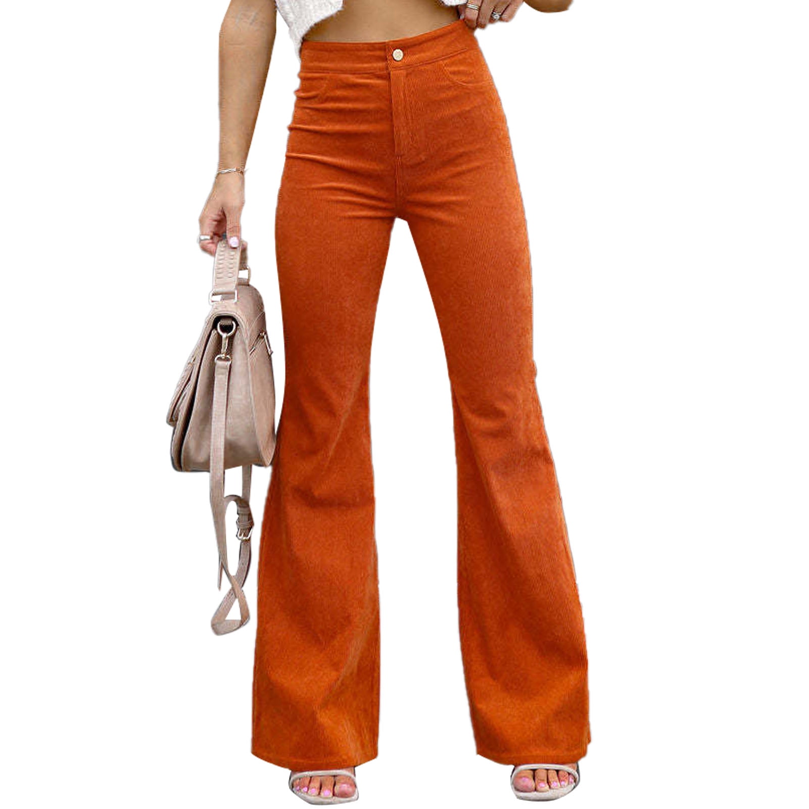 Women Bell Bottom Flare Pants Autumn Winter Pure Color Slim