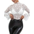 thumbnail image 1 of Women Bell Sleeve Tops Dressy Hollow Out Lace Blouse Party 2025 Fashion White S, 1 of 5