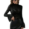 thumbnail image 1 of Women Bell Sleeve Tops Dressy Hollow Out Lace Blouse Party 2025 Fashion, 1 of 5