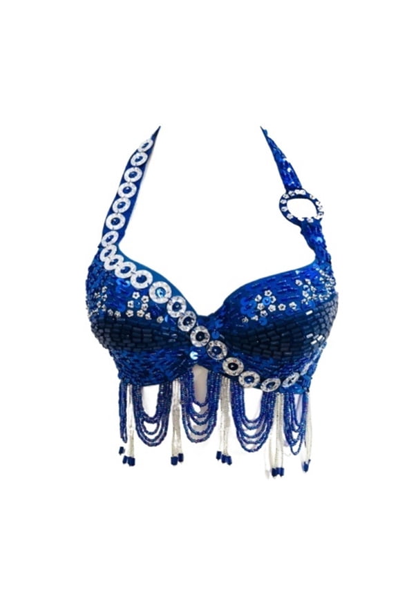 Women Belly Dance Costume Bra Top Eastern Dance Sequined Beaded Fringe Dance Top