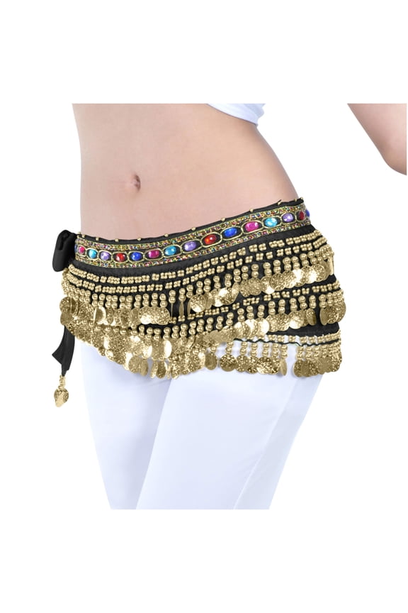 Women Belly Dance Hip Scarf Skirts Tassels Sequin Boho Sparkly Coins Triangle Wrap Skirt Belt Black, Free Size