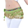 thumbnail image 1 of Women Belly Dance Hip Scarf Skirts Tassels Sequin Boho Sparkly Coins Triangle Wrap Skirt Belt Green, Free Size, 1 of 2