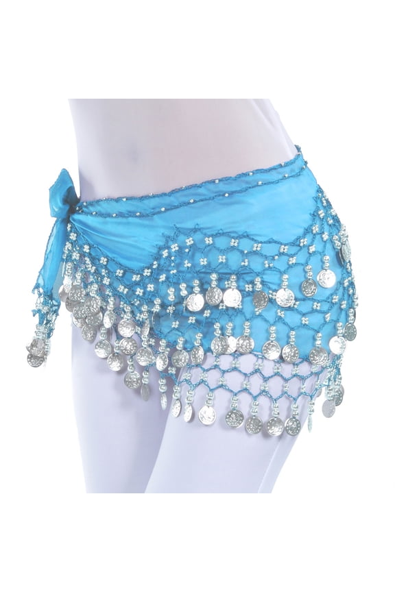 Women Belly Dance Hip Scarf with Sequins Belly Dancing Skirts Wrap for Bellydance Carnival Performance Costume Blue One Size
