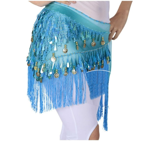 Women Belly Dance Hip Scarf with Tassels Sequins,Triangle Coins Mesh Wrap Skirt Music Festival Cocktail Prom Clothing