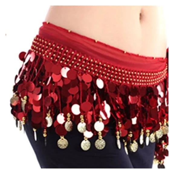 Women Belly Dance Hip Skirt Scarf Wrap Belt Glitter Sequins Tassel Hip Scarf Skirt Dance Costume