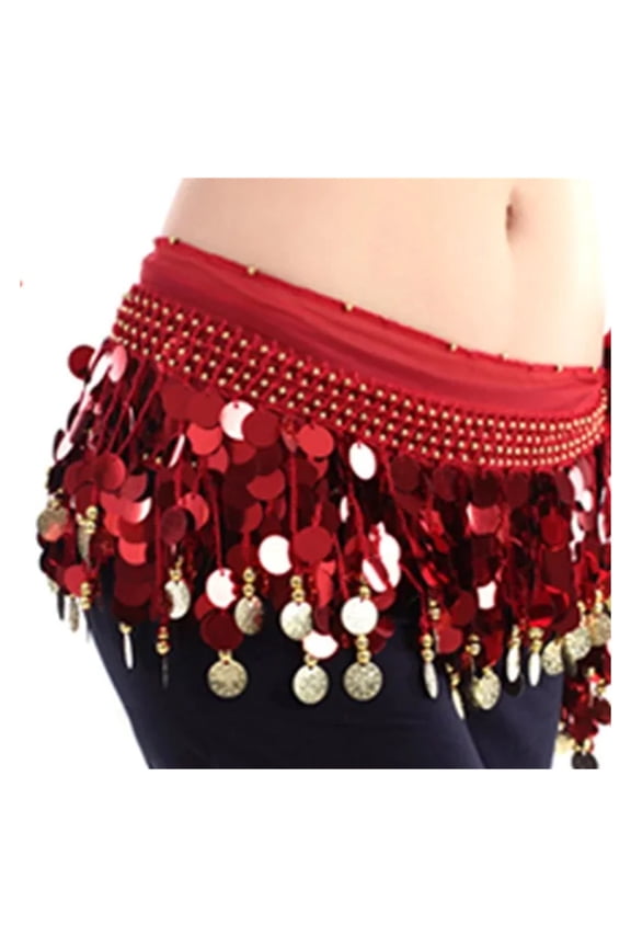 Women Belly Dance Hip Skirt Scarf Wrap Belt Glitter Sequins Tassel Hip Scarf Skirt Dance Costume