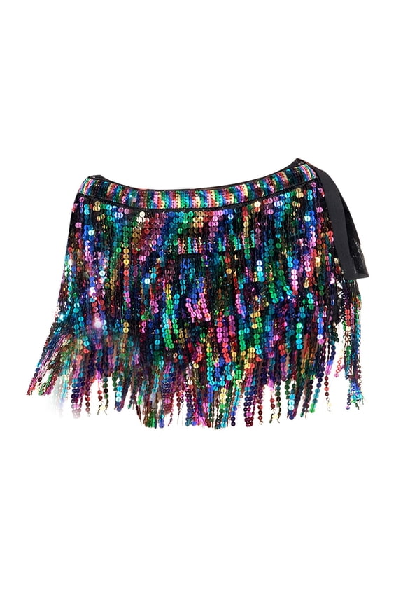 Women Belly Dance Hip Skirt Sequin Wrap Clothing Sparkly Tassel Scarf Belt Dress
