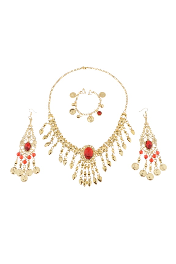 Women Belly Dance India Ethnic Jewelry Set Necklace hain Earring - C, as C