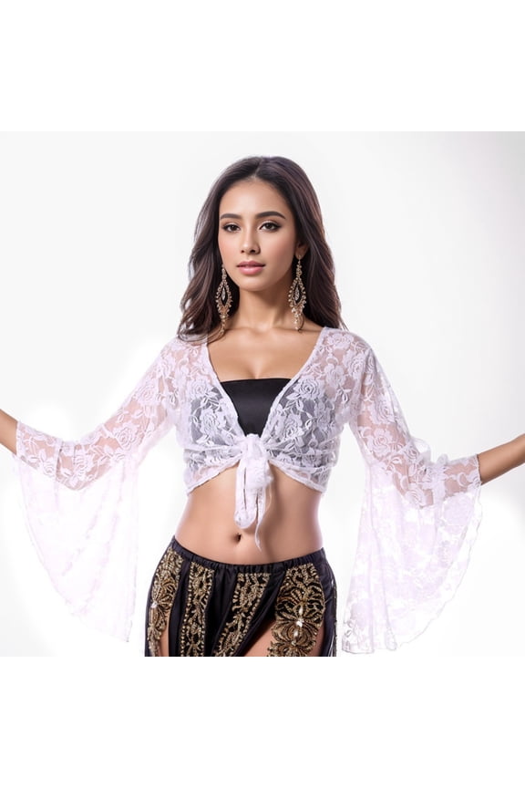 Women Belly Dance Lace Tops Floral Long Sleeve Wrap Carnival Top Large Scarf for Women Head Wrap Womens Evening Wrap Blanket Wraps Scarfs for Women Chiffon Capes for Evening Dresses Scarf Womens Top