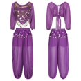 thumbnail image 1 of Women Belly Dance Outfits Long Sleeve Lace-up Chiffon Crop Skirt Princess Dress Up Costume, 1 of 7