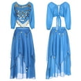 thumbnail image 1 of Women Belly Dance Outfits Long Sleeve Lace-up Chiffon Crop Skirt Princess Dress Up Costume, 1 of 7