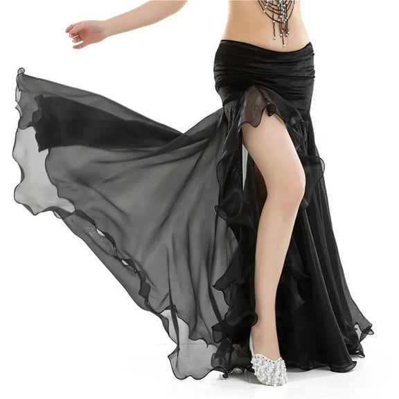 Women Belly Dance Performance Skirt Split Long Chiffon Skirt Low Waist Swing Dance Wear Carnival Party Dancing Clothing