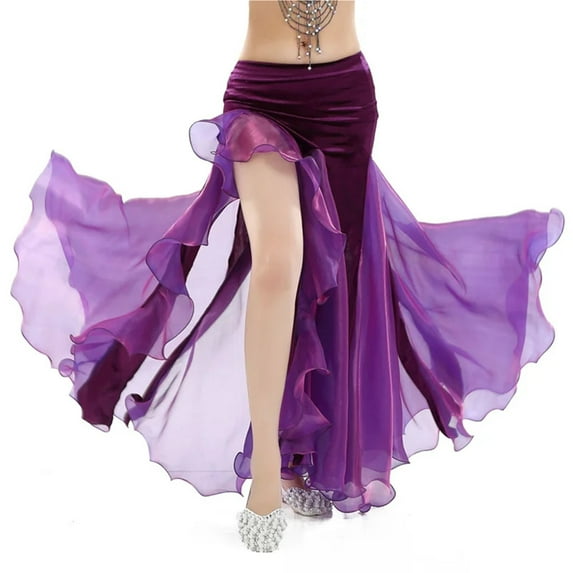 Women Belly Dance Performance Skirt Split Long Chiffon Skirt Low Waist Swing Dance Wear Carnival Party Dancing Clothing