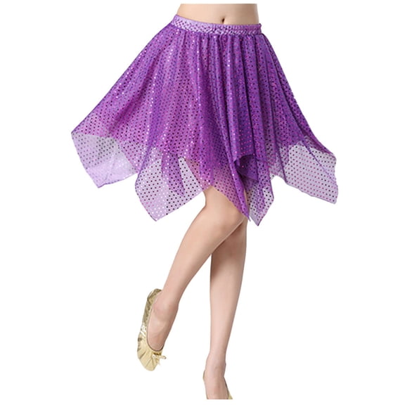 Women Belly Dance Skirt Sequin Shiny Irregular Ruffle Mini Skirts High Waisted Sparkly Fashion Party A-line Skirt