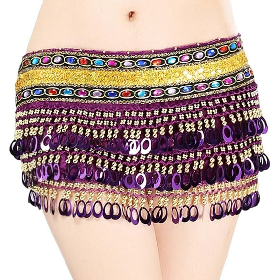 Segolike Women Belly Dance Skirt Shiny Hip Scarf Wrap for Festival Tango Themed Party Violet