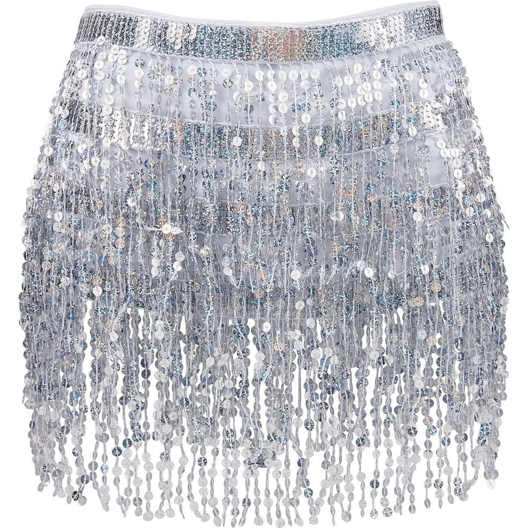 Micas Glamorous Silver Rhinestone Fringe Mini Belt‎ Skirt Party Clubwear Dance Tassel Belt Skirt | ShinyGal main image 2