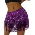 thumbnail image 1 of Women Belly Skirt, Sequined Fringe Miniskirt with Adjustable Waist Straps, Mini Skirt for Dance Performance, Rave Party，Purple, 1 of 6