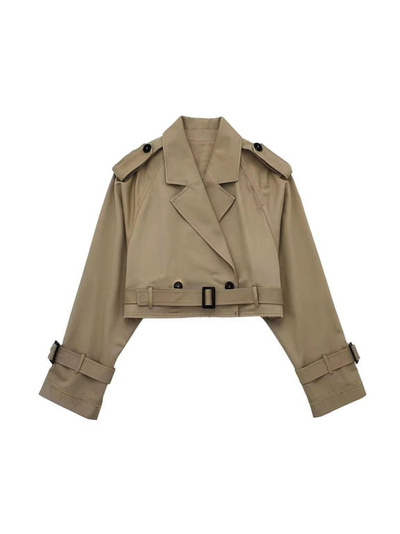 Women With Belt Long Sleeve Short Casual Trench Jacket Short Coat plus Size Lightweight Jackets Sweaters Junior Girls First Lite Puffy Jacket Cropped Womens Rain Jacket Lightweight Windbreaker Rain