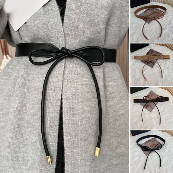 Women Belt Solid Color Faux Leather Lace-up Narrow Anti-slip Adjustable Lightweight Sweater Dress Coat Waist Decoration Waistband Waist Strap