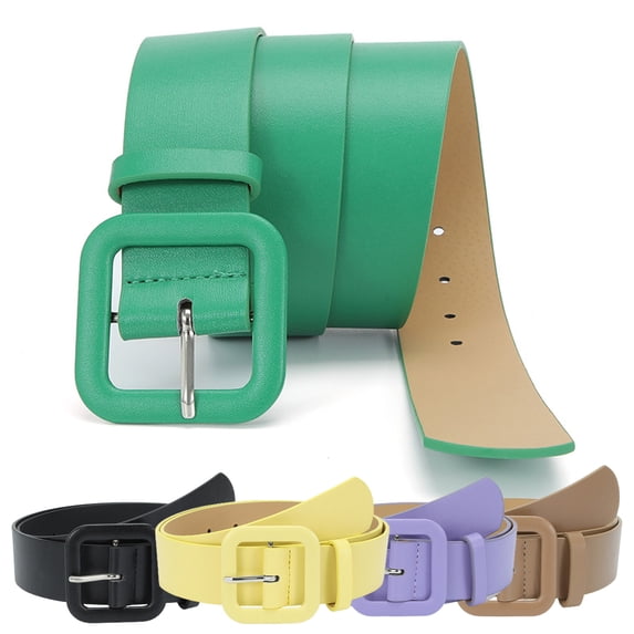 Women Belt Solid Color Thick Anti-break Adjustable Smooth Waist Decoration Wide Band Faux Leather Waist Belt Clothes Accessory