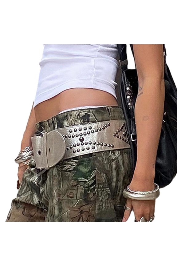 Women Belt for Jeans Pin Buckle Waist Belt Punk-Style Rivet Studded Pants Belt Lady Clothing