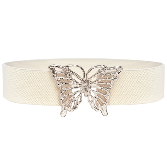 Women Belts for Dresses Dressy Black Belts for Women Evening Dress Pants Wide Stretchy Belts for Women Thick Belts for Women Silver Buckle Red Stretch Belts for Women,White