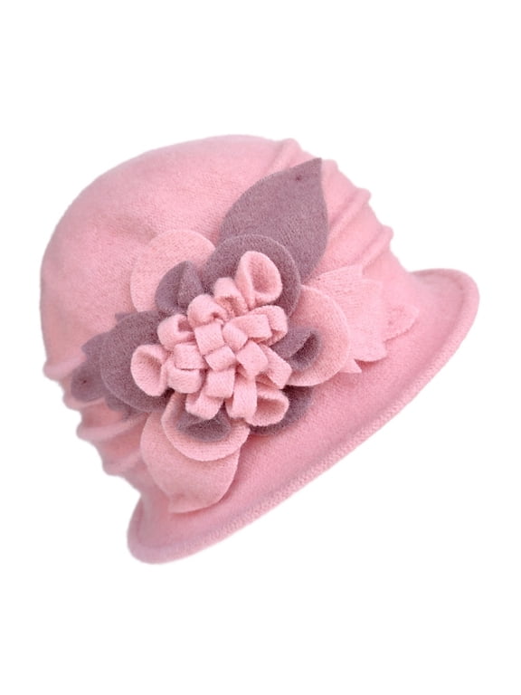 Women Beret Hat Cloche Bucket Hat Vintage Floral Wool Classic Winter Hat 1920s