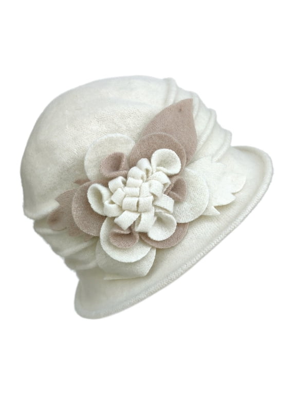 Women Beret Hat Cloche Bucket Hat Vintage Floral Wool Classic Winter Hat 1920s